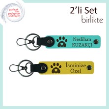 Hayvan Sevgisini En Zarif Haliyle Sunan Tasarım, Kalpli Pati Desenli Anahtarlık Seti, Turkuaz-Sarı