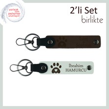 Minik Patilerin Izini Taşıyan Deri Set, Kedi Sahiplerine Özel Anahtarlık Takımı, Koyu Kahve-Beyaz