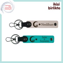 Aşkına Vefa Kat, Çocuk ve Ayyıldız Sevgiliye Özel Kişisel Anahtarlık Hediye, Pudra-Turkuaz