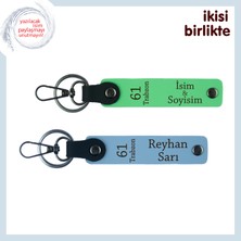 Trabzon Sevdasına Özel Deri Anahtarlık X2'li, Isminiz Yazılı Hatıra Set, Fıstık Yeşil-Gök Mavi