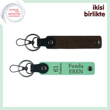 Karadeniz Ruhunu Seven Sevgiliye, 61 Trabzon Yazılı Deri Anahtarlık Seti, Koyu Kahve-Açık Yeşil