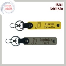 Sevgilinle Ortak Melodiyi Taşıyan Hatıra, Kişisel Deri Anahtarlık Takımı, Sarı-Kül Gri