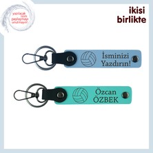 Kızına Spor Aşkını Destekleyen Hediyelik, Voleybol Temalı Anahtarlık Seti, Isim Yazılı, Mavi-Turkuaz
