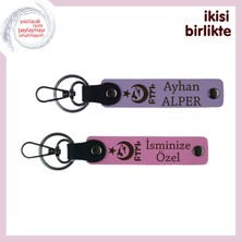 Göktürk Gücünü Taşıyan Deri Anahtarlık – Kişiye Özel Ayyıldız Kurt Göktürk Hediye Takımı, Mor-Pembe