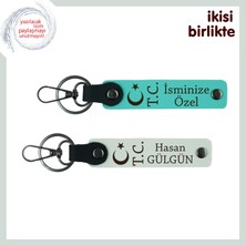 Sevgiliye Her Zaman Yanında Olacağınızın Simgesi – Ay Yıldız Tc Anahtarlık X2 Set, Turkuaz-Beyaz