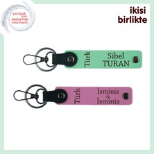 Kız Kardeşe Unutulmaz Hediye, Türk Yazısı Temalı Isimli 2’li Anahtarlık, Açık Yeşil-Pembe