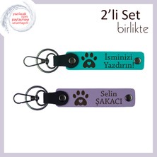 Hayvanları Seven Arkadaşınıza Kalıcı Hatıra, Kalpli Pati Temalı Anahtarlık, Koyu Turkuaz-Mor Menekşe