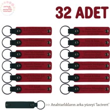 Üniversite Festivalleri Için 32'li Set, Kişiye Özel Yazılı Deri Hediyelik Anahtarlık, Kırmızı & Laci