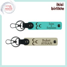 Sevdiklerine Hediye, Üç Hilal Temalı Kişiye Özel Anahtarlık Set, Turkuaz-Sütlü Kahve