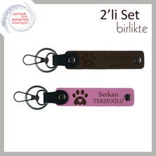 Köpek Sever Arkadaşa Sevimli Sürpriz, Kalpli Pati Motifli Anahtarlık Takımı, Koyu Kahve-Pembe