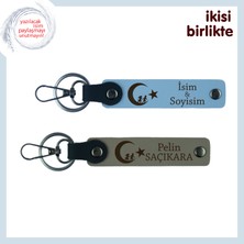 Gurur Yüklü Hatıra – Çocuk ve Ayyıldız Desenli Kişiye Özel Isimli Anahtarlık, Gök Mavi-Kül Gri