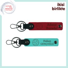 Takım Arkadaşına Özel Kalıcı Hatıra, Voleybol Toplu Deri Anahtarlık Seti, Kırmızı-Turkuaz