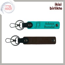 Sevgilinizle Ortak Anılara Melodik Dokunuş, Kişiye Özel Anahtarlık Seti, Koyu Turkuaz-Koyu Kahve