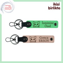 Kedili Mutfağa, Salona, Kalbe Hitap Eden Hediye, Isimli Anahtarlık Takımı, Fıstık Yeşil-Yavru Ağzı