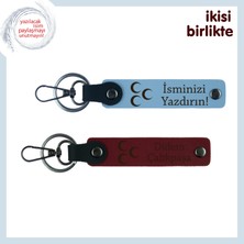 Arkadaşa Cumhuriyet Ruhu – Üç Hilal Temalı Isim Yazılı 2'li Set Anahtarlık Hediyesi, Gök Mavi-Bordo