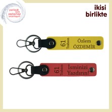 Trabzonlu Sevgiliye Uygun Deri Anahtarlık, Isim Yazılabilen Özel Armağan, Sarı-Nar Çiçeği