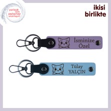 Kedili Evin Ruhunu Yansıtan Hediye, Özelleştirilebilir Anahtarlık Seti, Mor Menekşe-Gök Mavi