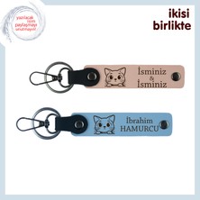 Beraber Yaşadığınız Minik Patiye Ortak Hatıra, Isimli Deri Anahtarlık Takımı, Yavru Ağzı-Gök Mavi