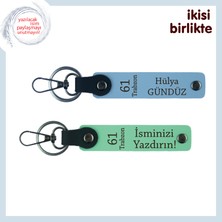 Hemşehrine Özel 61 Trabzon Temalı Deri Anahtarlık X2' Li Set, Adınızı Yazdırın, Gök Mavi-Açık Yeşil