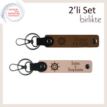 Kaptan Gibi Kararlı Ruhlara, Gemi Dümeni Motifli Anahtarlık Seti, Açık Kahve-Yavru Ağzı