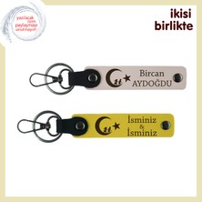 Vatan Sevgisi Dolu Aşk Hediyesi Çocuk ve Ayyıldız, Evlilik Yıldönümüne Özel Anahtarlık, Pudra-Sarı