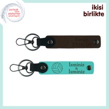 Takım Arkadaşına Hediyelik Voleybol Anahtarlık Seti, Kişiselleştirilebilir, Koyu Kahve-Turkuaz