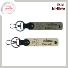 Sporcu Sevgiliye Uygun Hediyelik, Kişiye Özel Voleybol Anahtarlık Takımı, Kül Gri-Sütlü Kahve