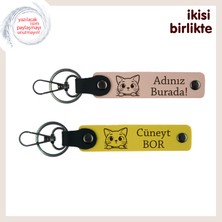 Sevgiliye ve Evdeki Kediye Aynı Anda Uygun Armağan, Isimli Anahtarlık Seti, Yavru Ağzı-Sarı