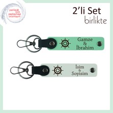 Kişiye Özel Gemi Dümeni Anahtarlık Seti, Şık Hediyelik Alternatif, Açık Yeşil-Beyaz