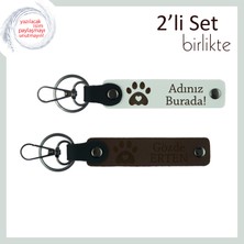 Hayvanlarla Bağ Kurmayı Sevenlere Özel, Kalpli Pati Desenli Anahtarlık Seti, Beyaz-Koyu Kahve