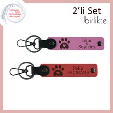 Sevgiliye Ortak Bağı Temsil Eden Sevimli Tasarım, Kalpli Pati Deri Anahtarlık Seti, Pembe-Nar Çiçeği
