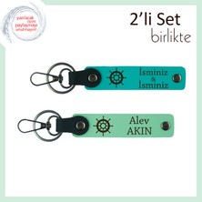 Deniz Yolculuklarını Seven Sevgiliye, Gemi Temalı Deri Anahtarlık Seti, Koyu Turkuaz-Açık Yeşil