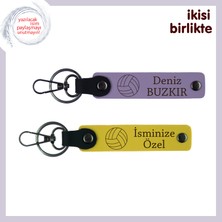 Takımda Birlikte Ter Dökenlere Özel, Deri Anahtarlık Takımı, Isim Yazılabilir, Mor Menekşe-Sarı