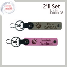 Sevgiliye Ortak Yolculuk Simgesi, Gemi Dümeni Motifli Anahtarlık Takımı, Kül Gri-Pembe