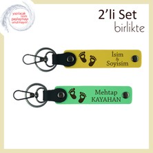 Ilk Ayak Sesleri Temalı Kişisel Hediyelik, Kalpli Bebek Ayağı Desenli Deri Anahtarlık, Sarı-F Yeşil