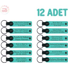 Dönem Sonu Anısı Olarak Hazırlanan, 12’li Set, Kişiye Özgü Deri Hatıra Anahtarlık, Turkuaz