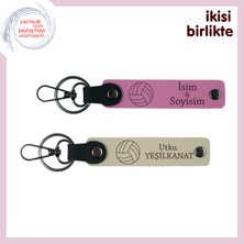 Sporda Başarıya Ulaşan Öğrencilere Hediye, Voleybol Temalı Anahtarlık Takımı, Pembe-Sütlü Kahve