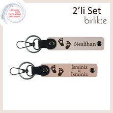 Yeni Aileye Ortak Hatıra Sunan Sevimli Tasarım, Kalpli Ayak Temalı Deri Anahtarlık, Pudra-Yavru Ağzı