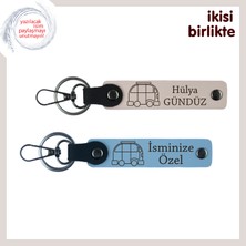 Karavancı Takımler Için Kişiye Özel Isim Yazılabilen Hediye, Deri Anahtarlık 2’li Set, Pudra-G Mavi