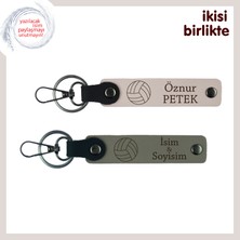 Voleybolcu Eşe Sportif Dokunuşla Sürpriz, Voleybol Toplu Deri Anahtarlık Seti, Pudra-Kül Gri