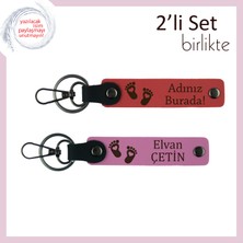 Ilk Ayak Izlerinin Temsilcisi, Kalpli Ayak Figürlü Kişisel Deri Anahtarlık Takımı, Nar Çiçeği-Pembe