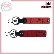 Çocuklara Müzik Sevgisini Taşıyan Hediye, Isimli Nota Figürlü Anahtarlık Seti, Nar Çiçeği-Kırmızı