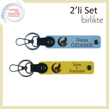 Dayıya Minnet Dolu Hatıra – Bozkurt ve Ayyıldız Desenli Isimli 2’li Anahtarlık Seti, Gök Mavi-Sarı