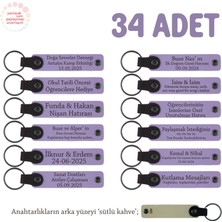 Sevgiliye Doğum Günü Hediyesi, Kişiye Özel Isimli Anahtarlık 34' Lü Set, Mor Menekşe & Sütlü Kahve