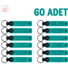 Toplu Promosyon Dağıtımı Için, 60'lı Set, Isim Yazılabilir Deri Anahtarlık Hediyesi, Koyu Turkuaz
