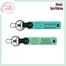 Antrenör ve Öğrenciye Uygun Ortak Sürpriz, Yazılabilir Deri Anahtarlık Takımı, Turkuaz-Açık Yeşil
