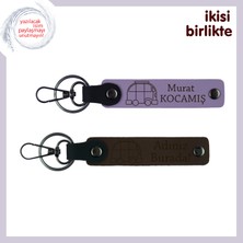 Kamp Masalarında Başlayan Sohbetlere Hatıra , Kişisel Deri Anahtarlık X2’li, Mor Menekşe-Koyu Kahve