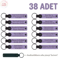Davete Katılanlara Hediye Edilecek, 38'li Set, Üzerine Isim Yazılan Deri Anahtarlık, Mor & Lacivert