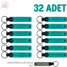 Bebek Mevlidi Hediyesi Için Isim Yazılabilen Anahtarlık 32’li Set, Misafire Özel, Koyu Turkuaz & Gri