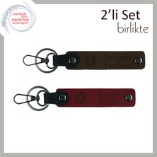 Babaya Verilebilecek Anlamlı Hediye, Gemi Dümeni Desenli Anahtarlık Seti, Koyu Kahve-Bordo